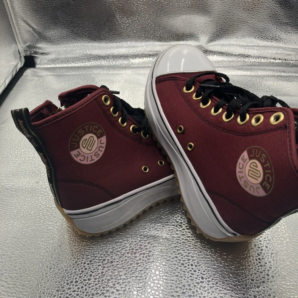 Justice Sport Kids Size 1 Y Sneakers - Zip Up High Top Platform Shoes - Unisex